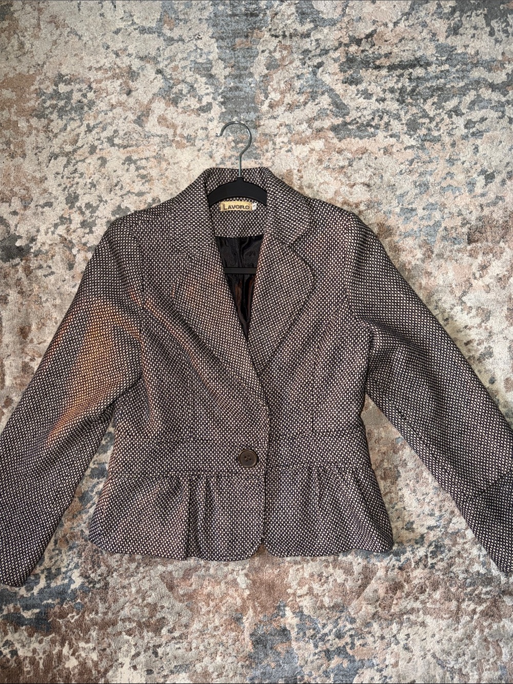 Black & Cream Textured Peplum Blazer